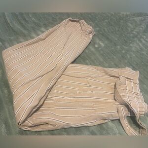 Ci Sono Beige and White Striped Pants